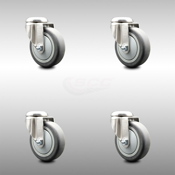 4 Inch 316SS Thermoplastic Rubber Wheel Swivel Bolt Hole Caster Set SCC